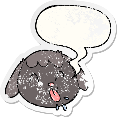 Konuşan köpek suratlı karikatür. Bir insan tarafından çizilmiş üzgün, eski bir çıkartma.