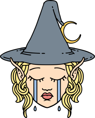 Retro Dövme Tarzı Ağlayan Elf Büyücüsü karakteri bir insan tarafından çizilmiş