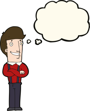 Bir insan tarafından çizilmiş düşünce baloncuğu olan gururlu bir adam.