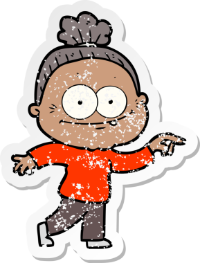 Bir insan tarafından çizilmiş mutlu, yaşlı bir kadının sıkıntılı çıkartması.