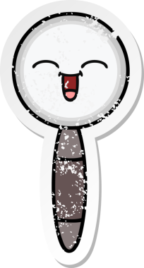 Bir insan tarafından çizilmiş sevimli bir çizgi film büyüteçinin sıkıntılı çıkartması.