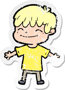 Bir insan tarafından çizilmiş mutlu bir çocuğun sıkıntılı çıkartması.