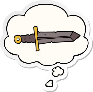 Düşünce baloncuklu çizgi film kılıcı insan tarafından çizilmiş bir çıkartma.