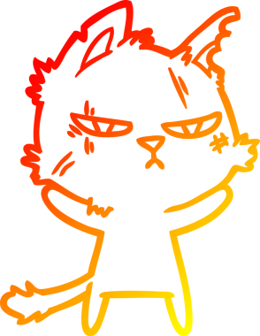 Bir insan tarafından çizilmiş sert bir çizgi film kedisinin sıcak çizgi çizimi