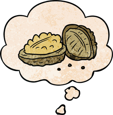 Bir insan tarafından çizilmiş grunge desenli düşünce baloncuklu çizgi film cevizleri.