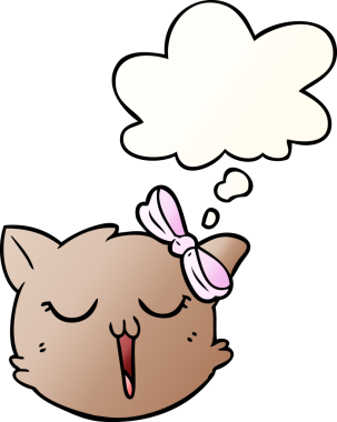 Düşünce baloncuğu olan çizgi film kedisi yüzü bir insan tarafından çizilmiş.