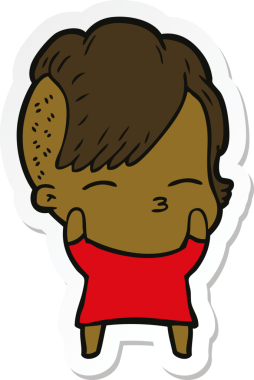 Bir insan tarafından çizilmiş, şaşı bir kızın çıkartması.