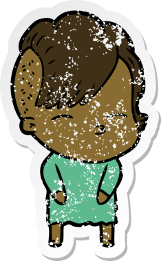 Bir insan tarafından çizilmiş, gözlerini kısan bir çizgi film karakterinin sıkıntılı çıkartması.