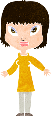 Bir insan tarafından çizilmiş açık kollu çizgi film kadını.