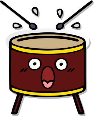 Bir insan tarafından çizilmiş şirin bir davulun sıkıntılı çıkartması.