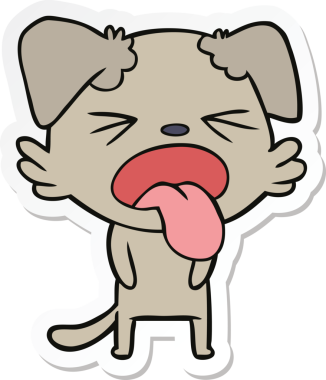 Bir insan tarafından çizilmiş tiksindirici bir köpeğin çıkartması.