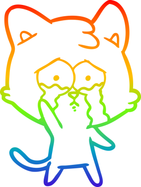 Gökkuşağı gradyan çizgi çizimi bir insan tarafından çizilmiş ağlayan bir kedi