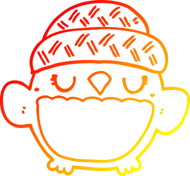 Bir insan tarafından çizilmiş şapkalı sevimli bir baykuşun sıcak çizgi çizimi