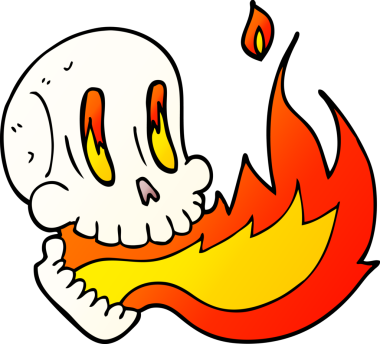 Bir insan tarafından çizilmiş alevli kafatası.