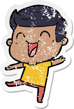 Bir insan tarafından çizilmiş gülen karikatür adamın sıkıntılı çıkartması.