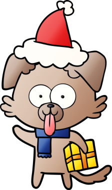 Bir insan tarafından çizilmiş Noel Baba şapkası takan bir köpeğin gradyan çizimi.