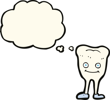 Bir insan tarafından çizilmiş düşünce baloncuklu mutlu diş çizgi filmi.