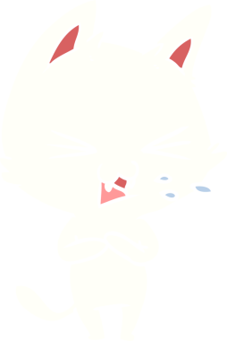 Bir insan tarafından çizilmiş düz renkli çizgi film kedisi.