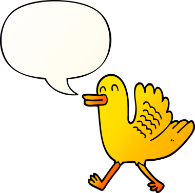 Bir insan tarafından çizilmiş yumuşak eğimli konuşma baloncuklu çizgi film ördeği