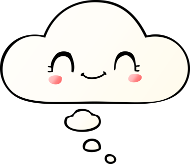 Bir insan tarafından çizilmiş yumuşak eğimli düşünce baloncuğu ile sevimli çizgi film yüzü