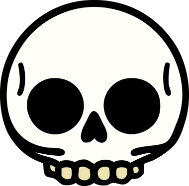 Bir insan tarafından çizilmiş geleneksel bir kafatası dövmesi.