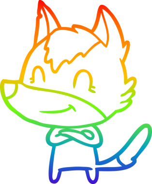 Gökkuşağı gradyan çizgisi. Bir insan tarafından çizilmiş dost bir kurt çizgi filmi.