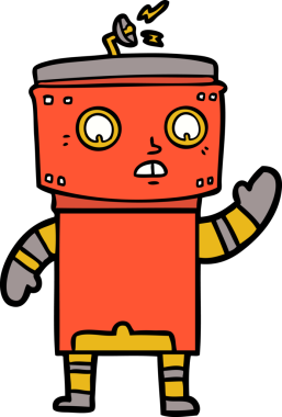 Bir insan tarafından çizilmiş çizgi film robotu