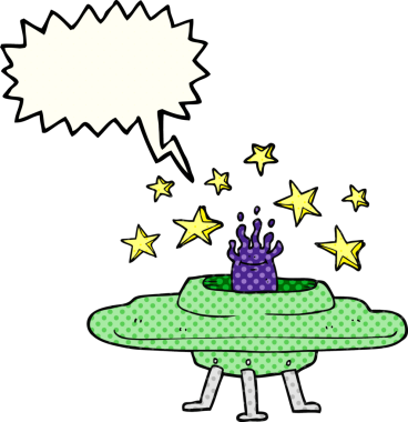 Bir insan tarafından çizilmiş serbest çizilmiş çizgi roman konuşma balonu uçan daire.