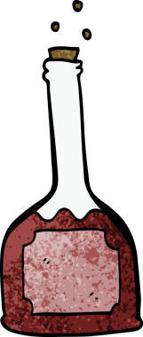 Bir insan tarafından çizilmiş kırmızı şarap şişesi.