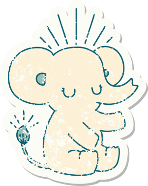 Dövme stili eski bir çıkartma. Bir insan tarafından çizilmiş şirin bir fil.