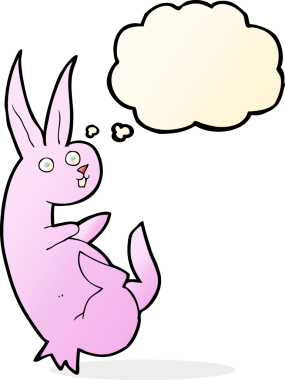 Bir insan tarafından çizilmiş düşünce balonlu çizgi film tavşanı.