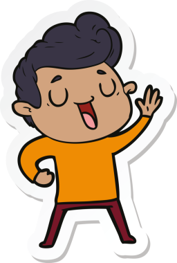 Bir insan tarafından çizilmiş mutlu bir çizgi film karakterinin çıkartması.