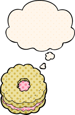 Bir insan tarafından çizilmiş, düşünce baloncuklu çizgi roman bisküvisi.