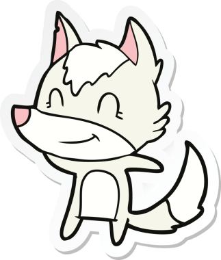 Bir insan tarafından çizilmiş dost canlısı bir kurt çizgi filminin çıkartması.