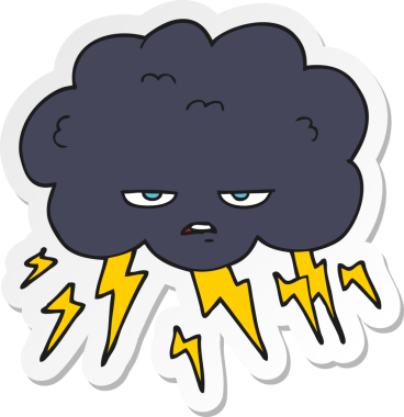 Bir insan tarafından çizilmiş bir karikatür gökgürültüsü bulutunun çıkartması