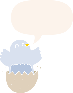 Bir insan tarafından çizilmiş, konuşma baloncuğu olan çizgi film kuluçkaya yatmış tavuk.