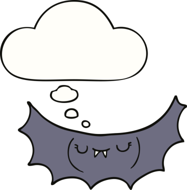 Bir insan tarafından çizilmiş düşünce balonlu vampir yarasa çizgi filmi.