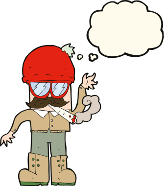 Bir insan tarafından çizilmiş düşünce balonlu ot içen çizgi film adamı.