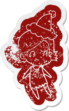 Bir insan tarafından çizilmiş Noel Baba şapkası giyen arkadaş canlısı bir kızın garip bir karikatürü.