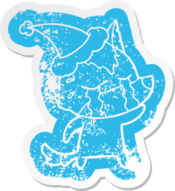 Bir insan tarafından çizilmiş Noel Baba şapkası takan ağlayan bir kurt çıkartması.