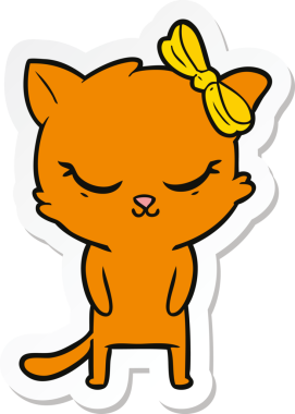 Bir insan tarafından çizilmiş şirin bir çizgi film kedisinin çıkartması.