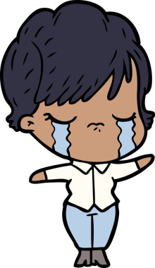 Bir insan tarafından çizilmiş ağlayan çizgi film kadını.