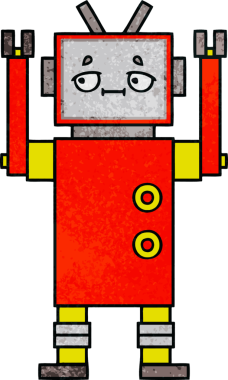 Bir insan tarafından çizilmiş bir robotun retro grunge dokusu