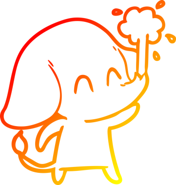 Bir insanın çizdiği suyu püskürten sevimli bir filin sıcak çizgi çizgisi.