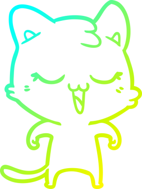 Bir insan tarafından çizilmiş mutlu çizgi film kedisinin soğuk gradyan çizgisi.