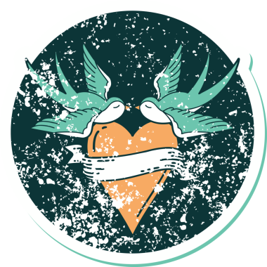 Kederli sembolik dövme stili kırlangıçlar ve bir insan tarafından çizilmiş sancaklı kalp.