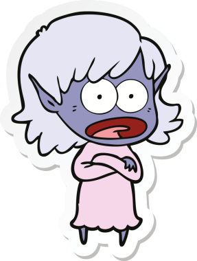 Karikatür çıkartması bir insan tarafından çizilmiş elf kızı şok etti.