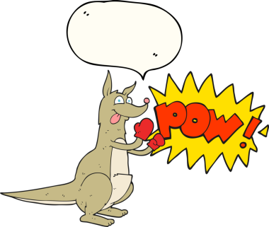 Bir insan tarafından çizilmiş serbest konuşma balonu karikatürü boks kangurusu.