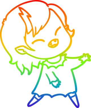 Gökkuşağı gradyan çizgi çizimi Bir insan tarafından çizilmiş gülen vampir kız çizgi filmi