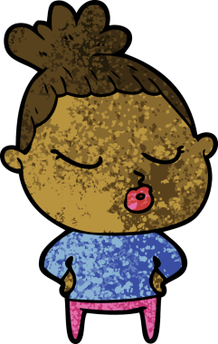 Bir insan tarafından çizilmiş sakin bir kadın çizgi filmi.